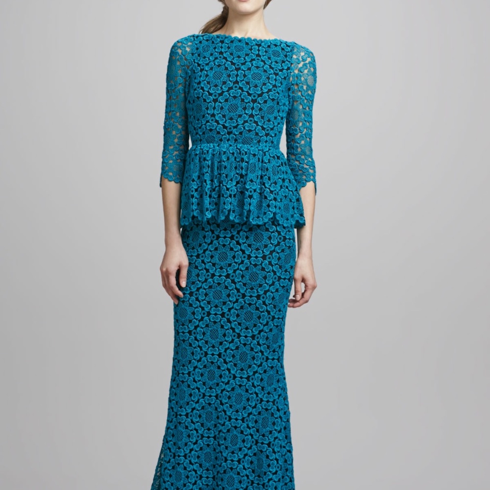 Alice + Olivia Regina Lace Peplum Gown, Teal